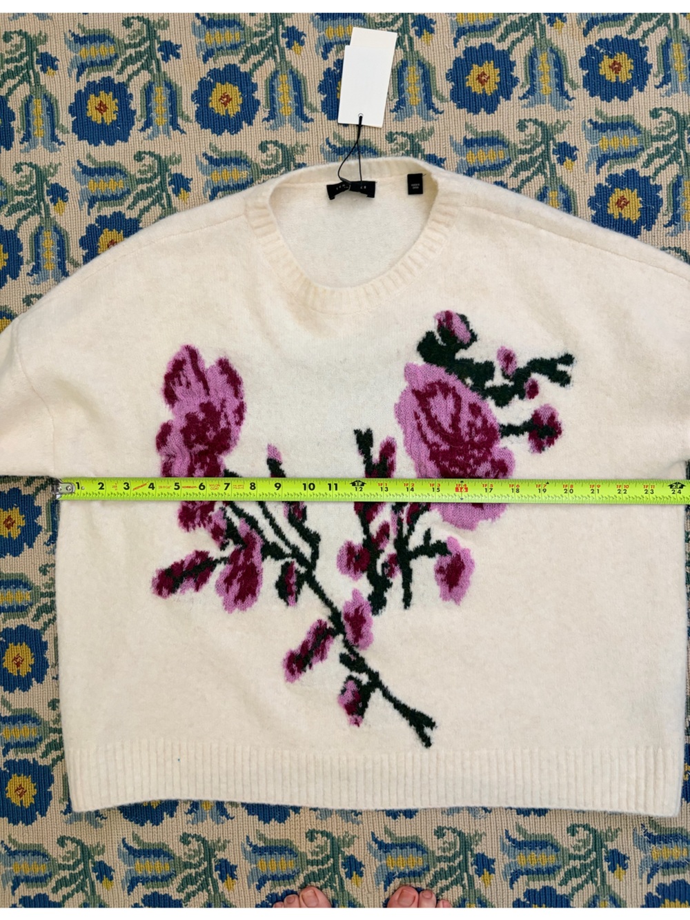 Ted Baker Cream Crewneck Sweater with Pink and Purple Floral Intarsia - Picture 8 of 10